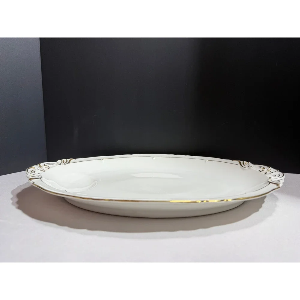 Haviland Limoges Sheraton Oval Serving Platter Gold Trim Scalloped Porcelain